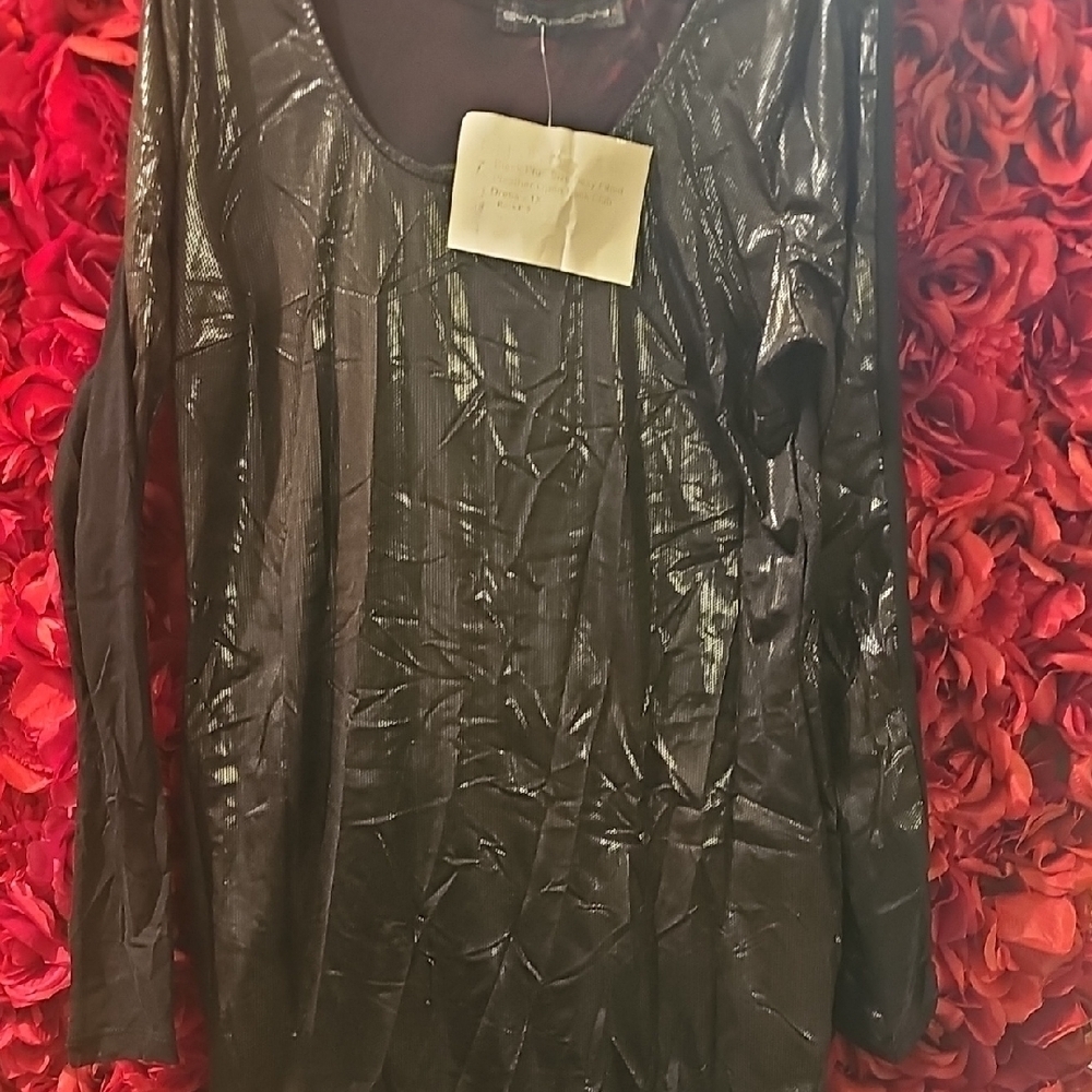 Symphony NWT Women's Shiny Black Long Sleeve Scoop Neck Dress Size 1X (XL Better